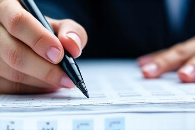 Ruka píšuca poznámky v finančnej knihe symbolizujúca špecializované poradenstvo